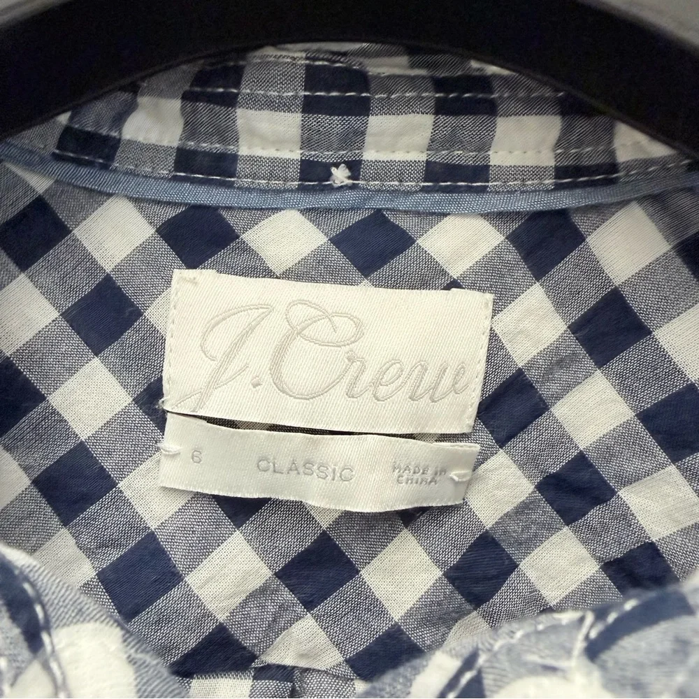 J. Crew Gingham Lightweight Cotton Button Down Shirt, Navy & White | 6